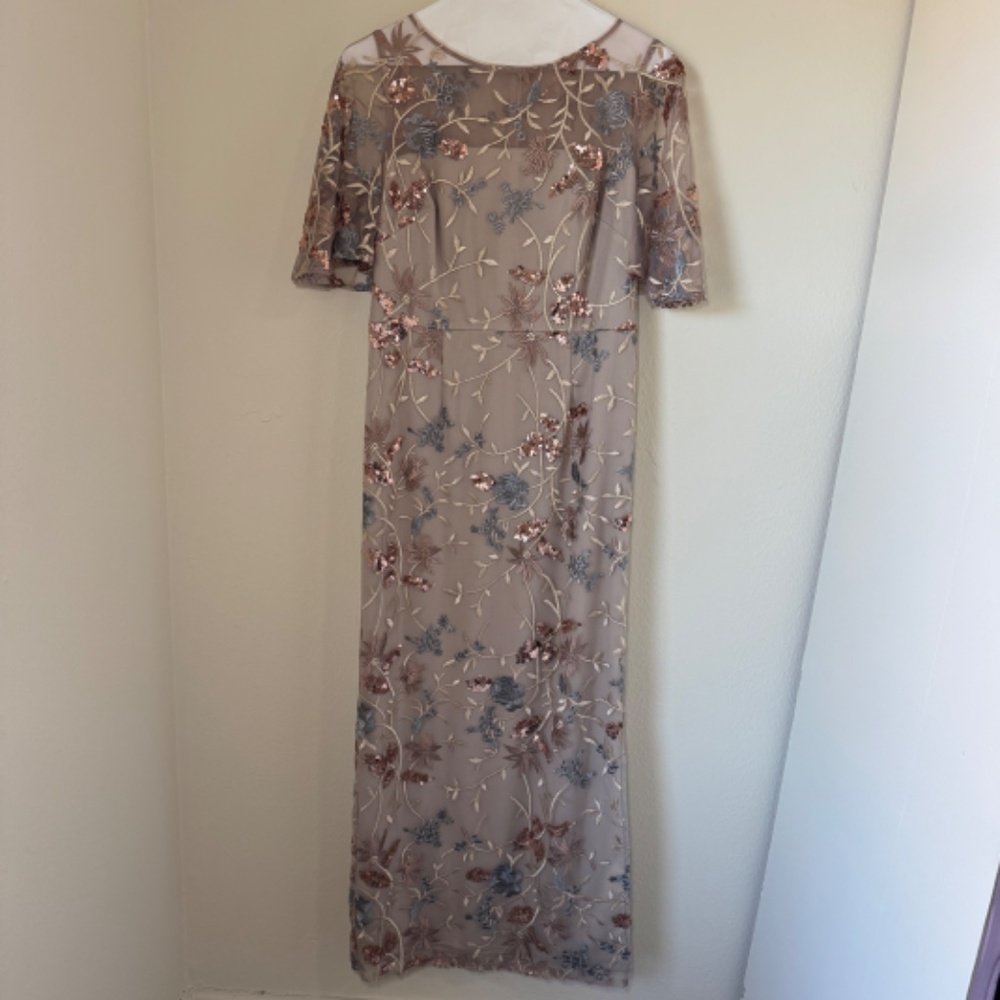 JS Collections Floral Embroidered Maxi Dress - Beige and Blue